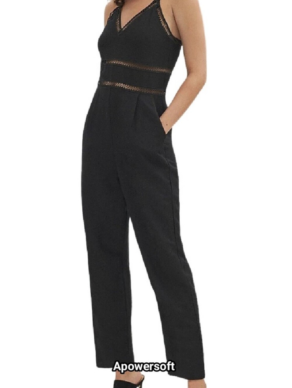 Black Linen Blend Crossback Jumpsuit Size 4